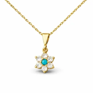 Gümüş Mavi Taşlı Gold Çiçek Kadın Kolye