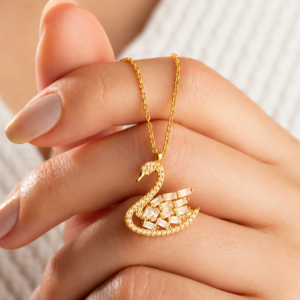 Gümüş Gold Baget Taşlı Kuğu Kadın Kolye