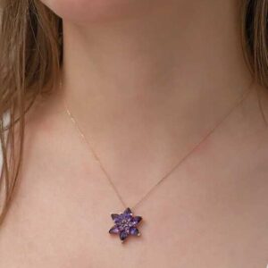Gümüş Rose Mor Lotus Çiçeği Kolye