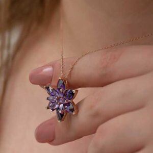 Gümüş Rose Mor Lotus Çiçeği Kolye