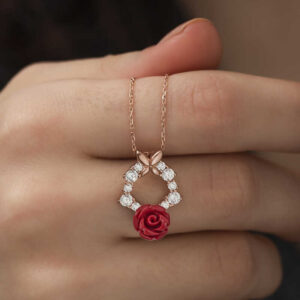 ​​Gümüş Rose Kırmızı Gül Kolye