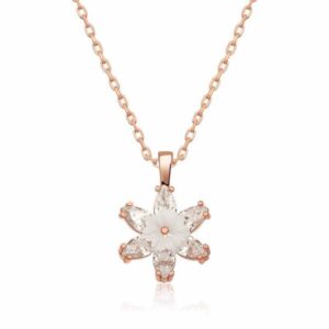Gümüş Rose Beyaz Lotus Çiçeği Kolye
