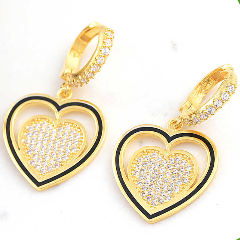Gümüş Gold Sallantılı Kalp Kadın Küpe