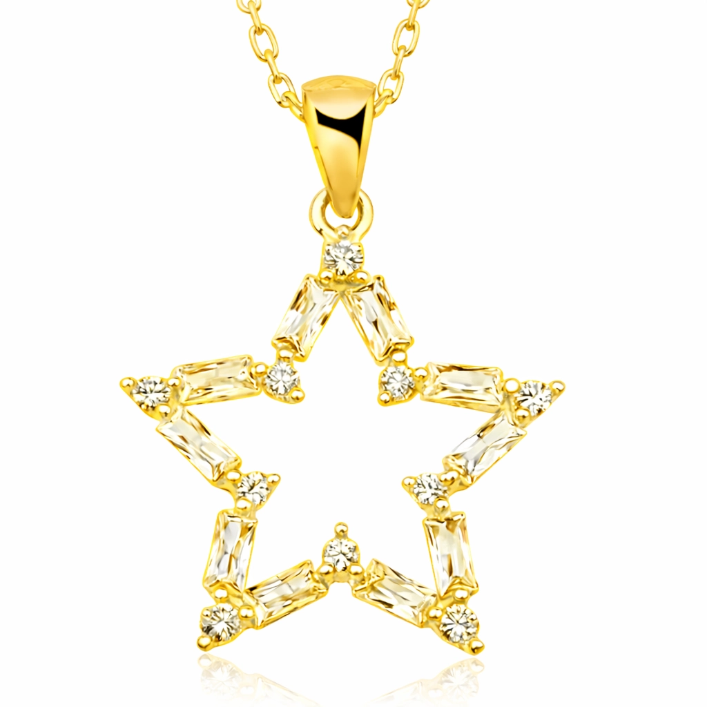 ​Gümüş Gold Baget Taşlı Yıldız Kadın Kolye