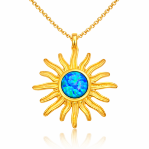 ​Gümüş Gold Mavi Opal Taşlı Güneş Kadın Kolye